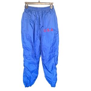 Port and Company Blue Nylon USA Windbreaker Track Pants Mens Medium Joggers